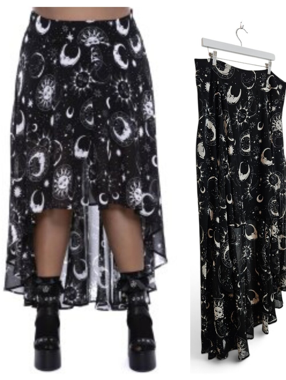 Killstar Maxi Skirt 3XL Astral Light Celestial High Low Whimsygoth Chiffon Black